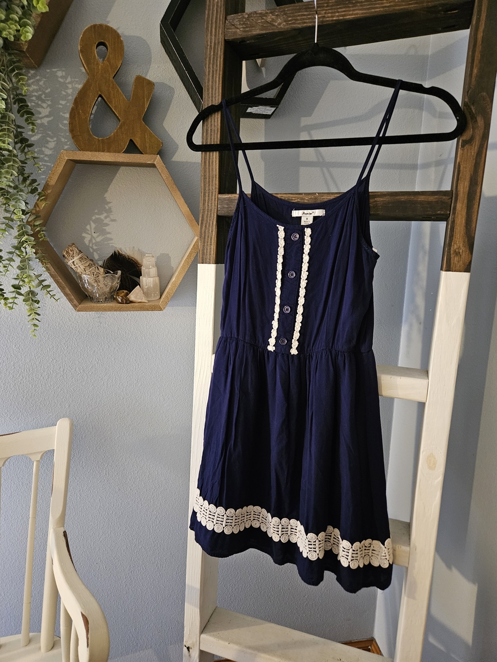 Papaya Navy Blue Spaghetti-Strap Midi Dress with White Trim Size XS